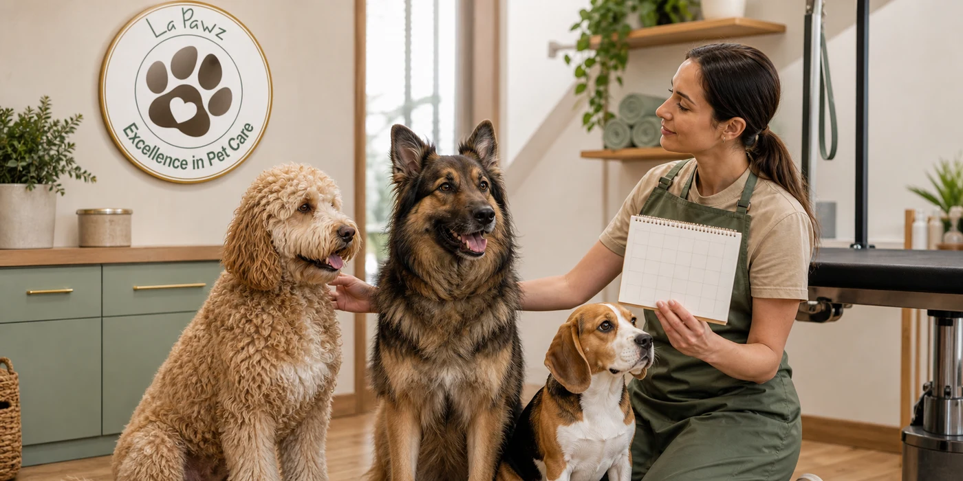 A La Pawz groomer discusses grooming schedules for dogs with three different coat types